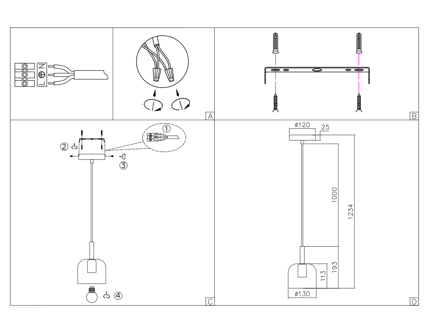 Светильник подвесной TR97113 GD/BK золото/черный E27 max 40W D130*1234