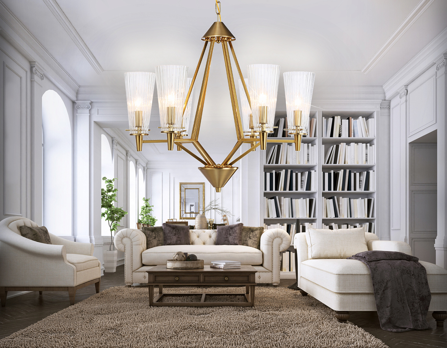 Подвесная люстра TR3231/6 BS/FR латунь/белый матовый E14*6 max 40W D610*585