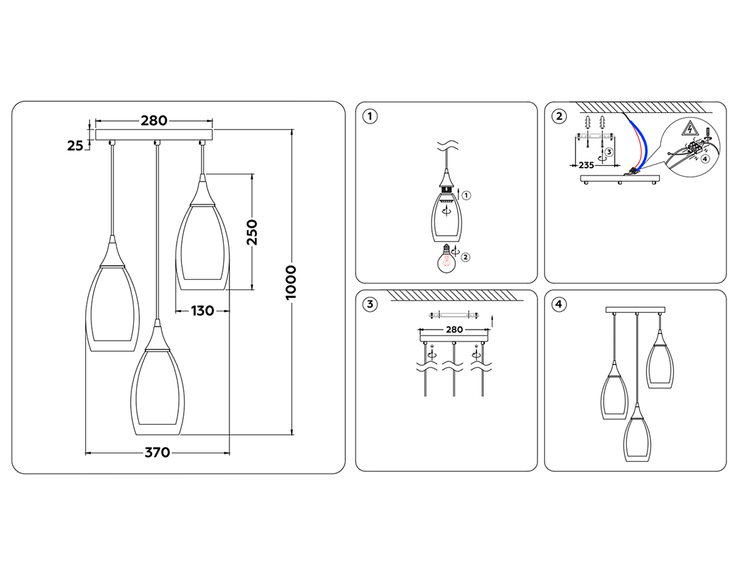Подвесной светильник TR3550/3 BK/SM черный/дымчатый E14 max 40W 370*130*1000