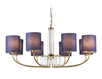 Подвесная люстра с абажурами и хрусталем LH71273/8 BS/DB латунь/темно синий E14/8 max 40W D820*840
