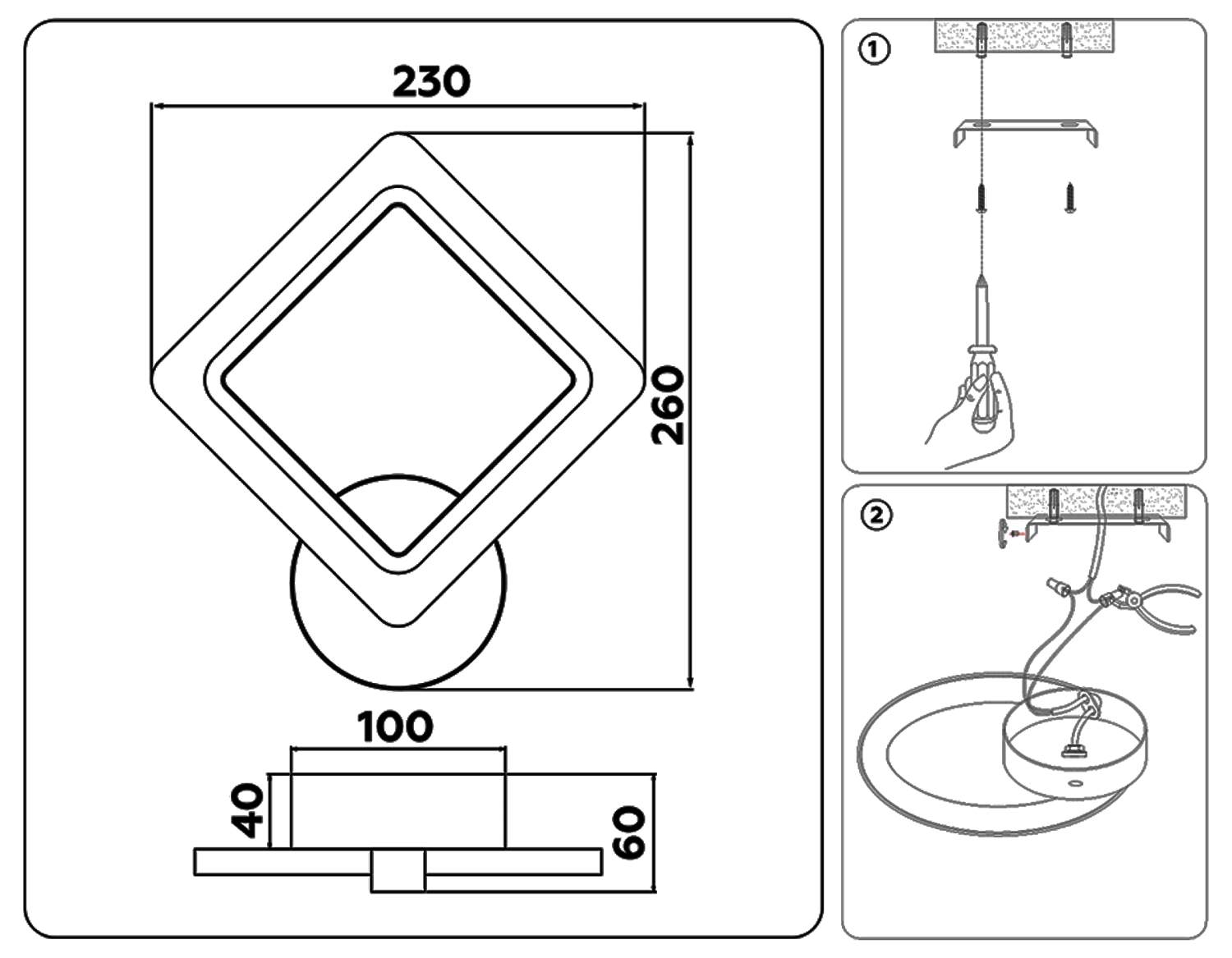 Настенный светодиодный светильник FA539 WH белый 6400K/3000K/4200K 15W 260*230*60