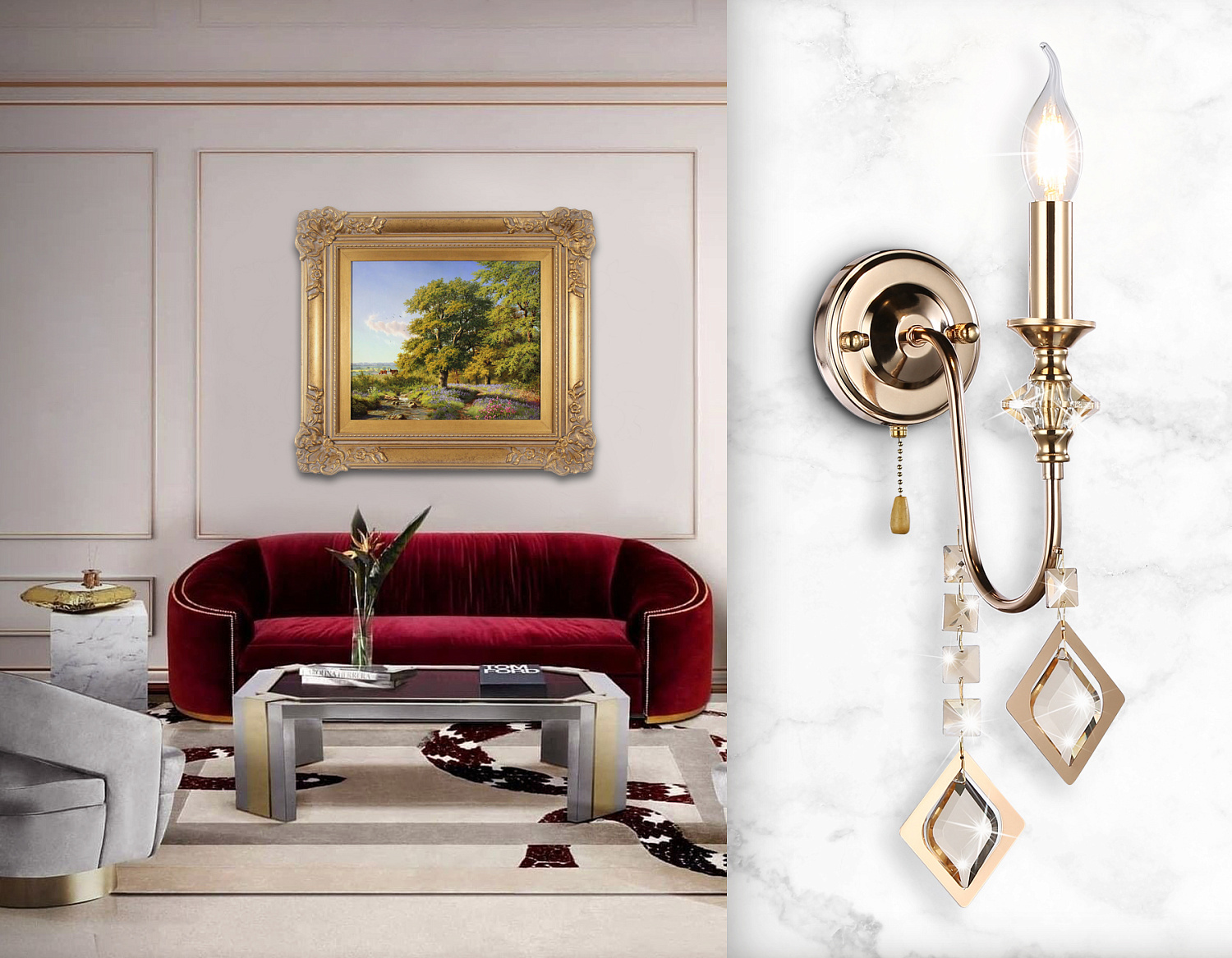 Настенный светильник с хрусталем TR4959 FGD/TI золото/янтарь E14 max 40W 515*110*210