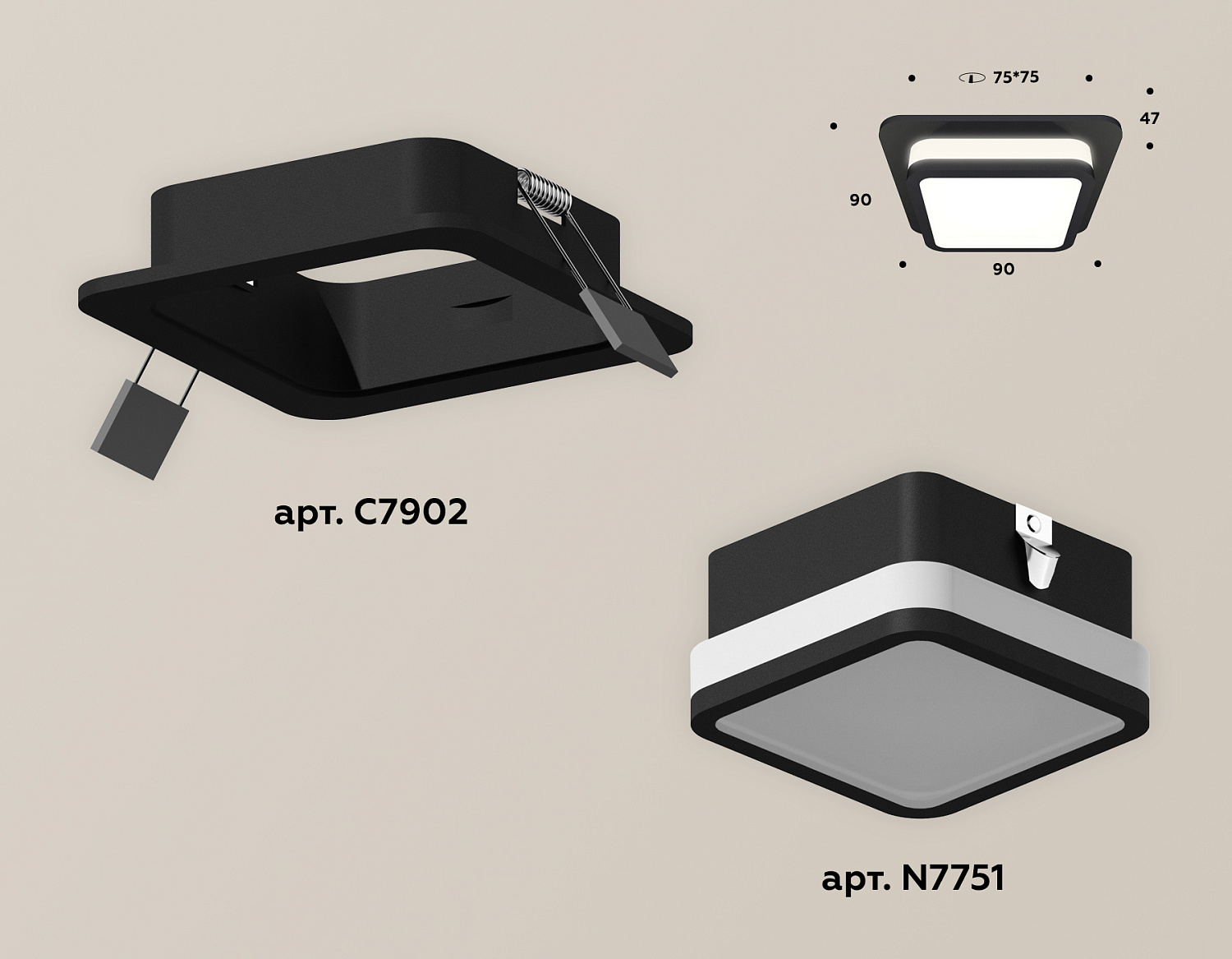 Комплект встраиваемого светильника с акрилом XC7902012 SBK/FR черный песок/белый матовый MR16 GU5.3 (C7902, N7751)