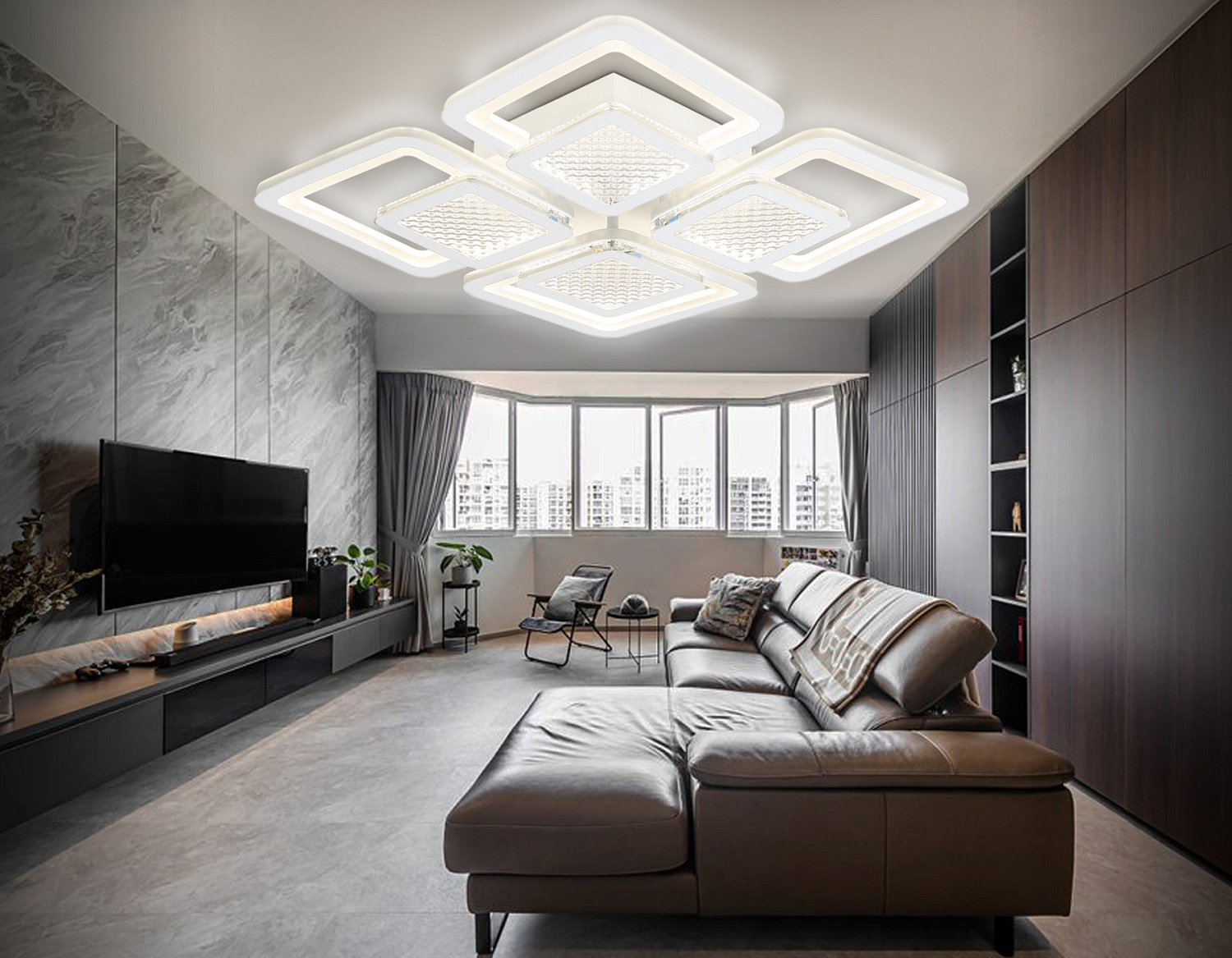 Потолочный светодиодный светильник с пультом FA4283/4+4 WH белый 100W 3000K+6400K/4200K/6400K+3000K 435*435*70 (ПДУ ИК)