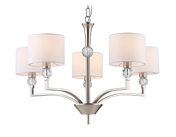 Подвесная люстра с абажурами и хрусталем LH71121/5 SN/WH никель/белый E14/5 max 40W D660*880