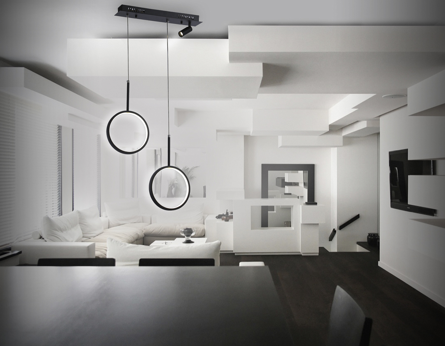 Подвесной светодиодный светильник с пультом FL5274/2+1 BK черный 38W 3000K/4200K/6400K+4200K 500*20*1200 (ПДУ ИК)