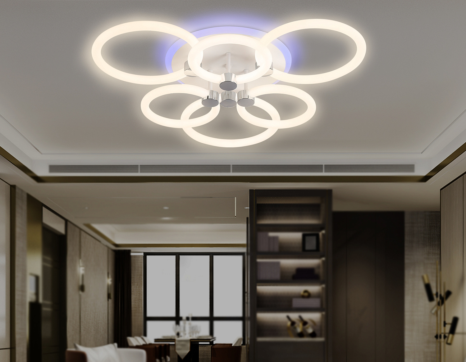 Светодиодный потолочный светильник с подсветкой FA3844/3+3 WH белый 102W 3000K-6400K+RGB D670*115 (ПДУ РАДИО 2.4G)