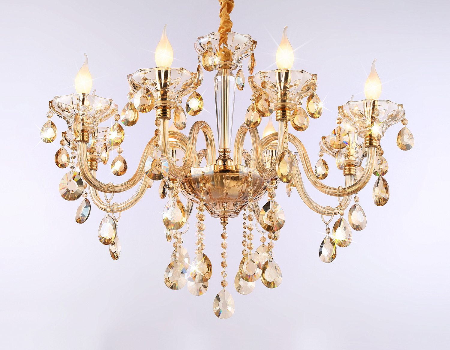 Подвесная классическая люстра с хрусталем TR4907/8 GD/TI золото/янтарь E14/8 max 40W D760*639