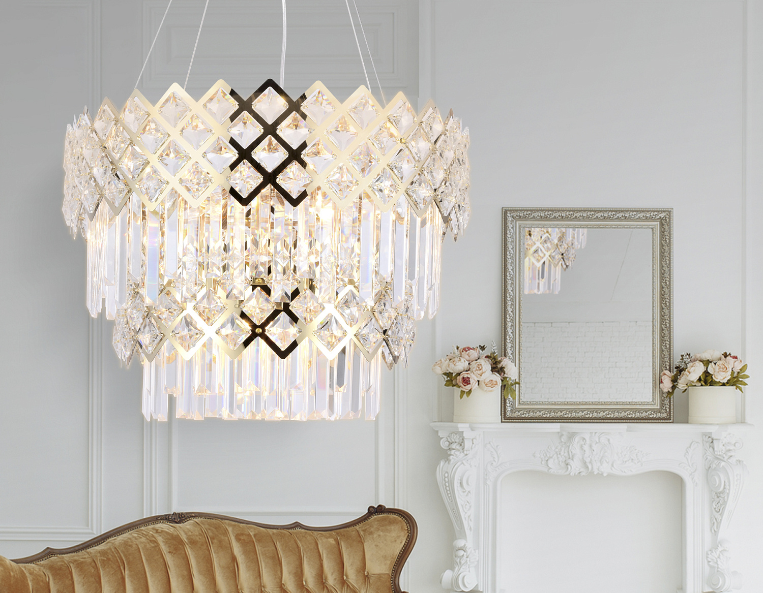 Подвесная люстра с хрусталем TR5275/8 GD/CL золото/прозрачный E14/8 max 40W D520*880