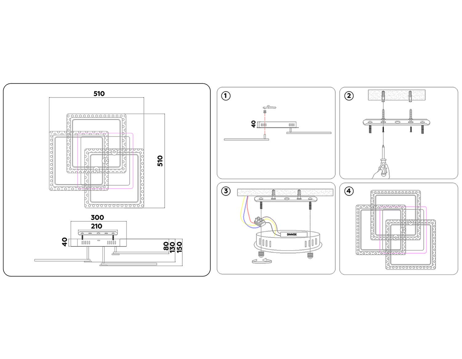Потолочный светодиодный светильник с пультом FA536/3 CH хром 118W 510*510*150 (ПДУ РАДИО 2.4G)