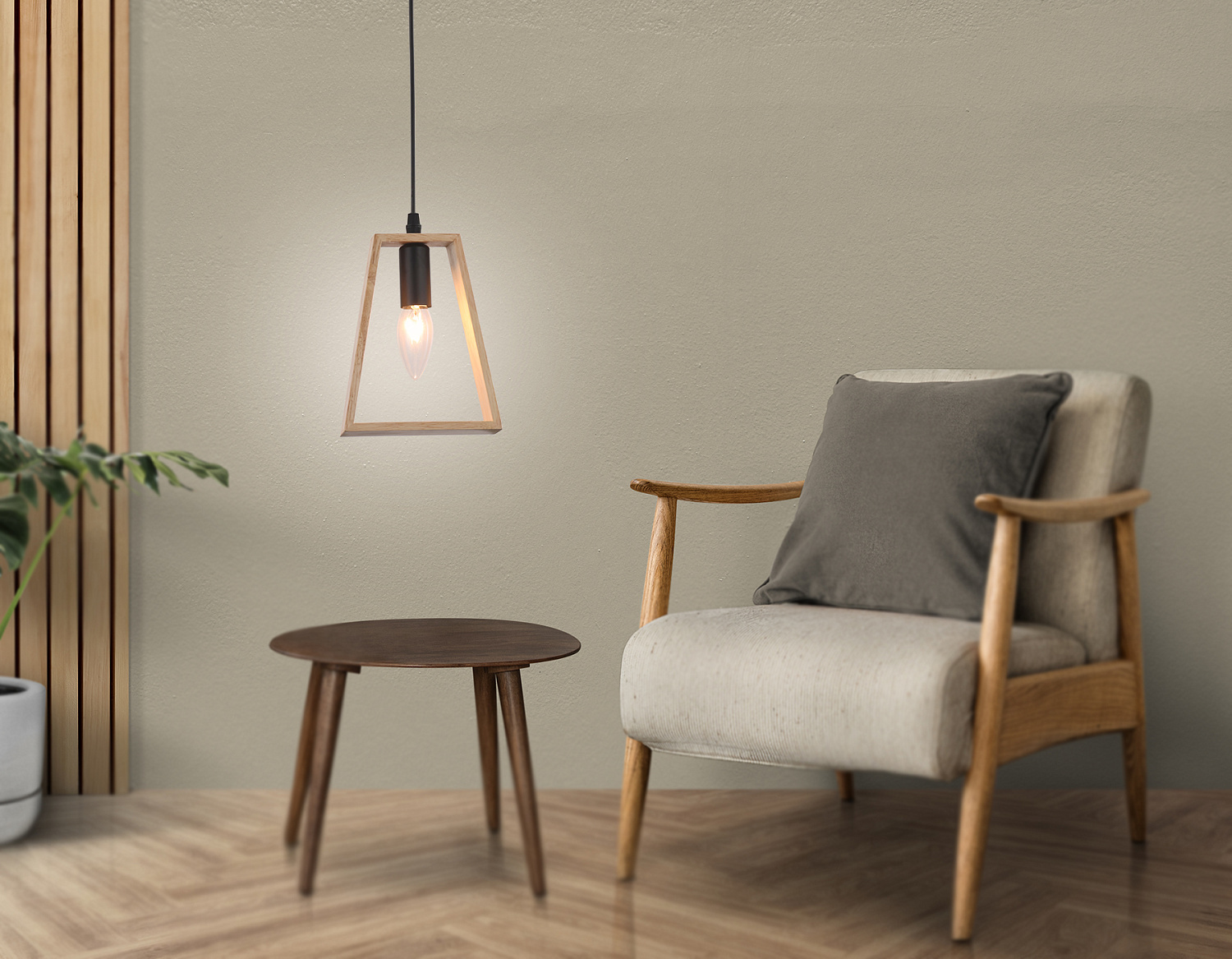 Подвесной светильник в стиле лофт TR80497 BK/LW черный/светлое дерево E14 max 60W D150*1000