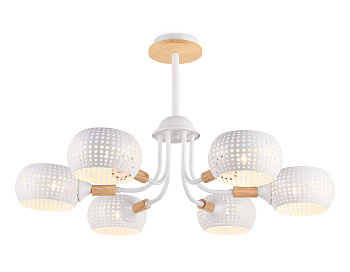 Подвесная люстра TR80166/6 WH/LWD белый/светлое дерево E14/6 max 40W D690*370