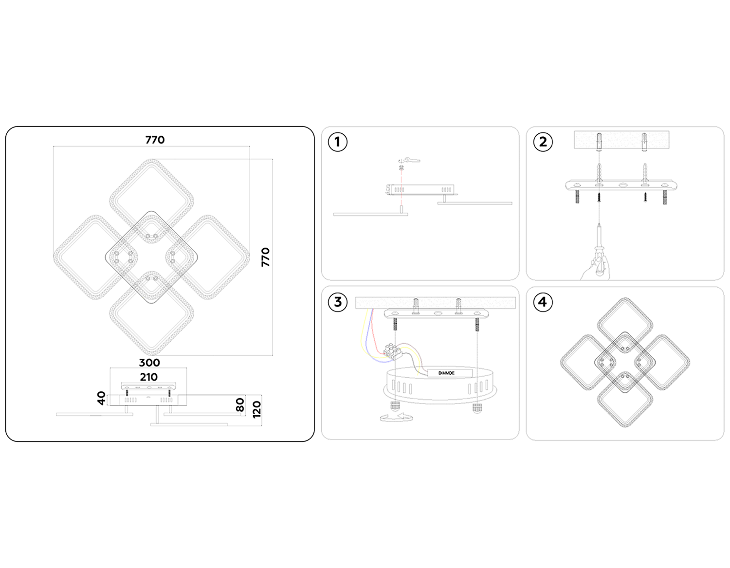 Потолочный светодиодный светильник с пультом FA5301 WH белый 140W 770*770*130 (ПДУ РАДИО 2.4)