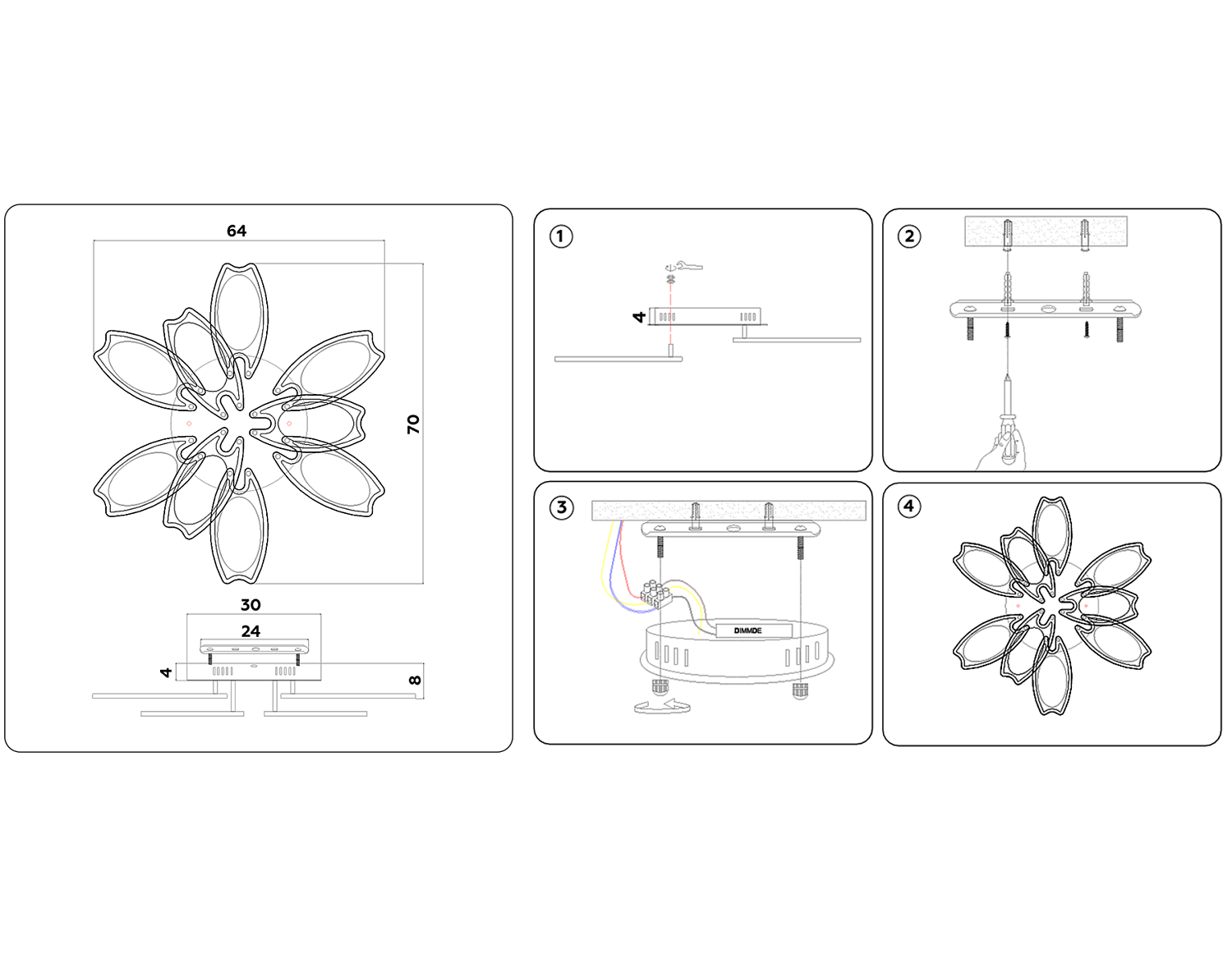 Потолочный светодиодный светильник с пультом FA581/6+3 BK черный 162W 700*640*120 (ПДУ РАДИО 2.4G)
