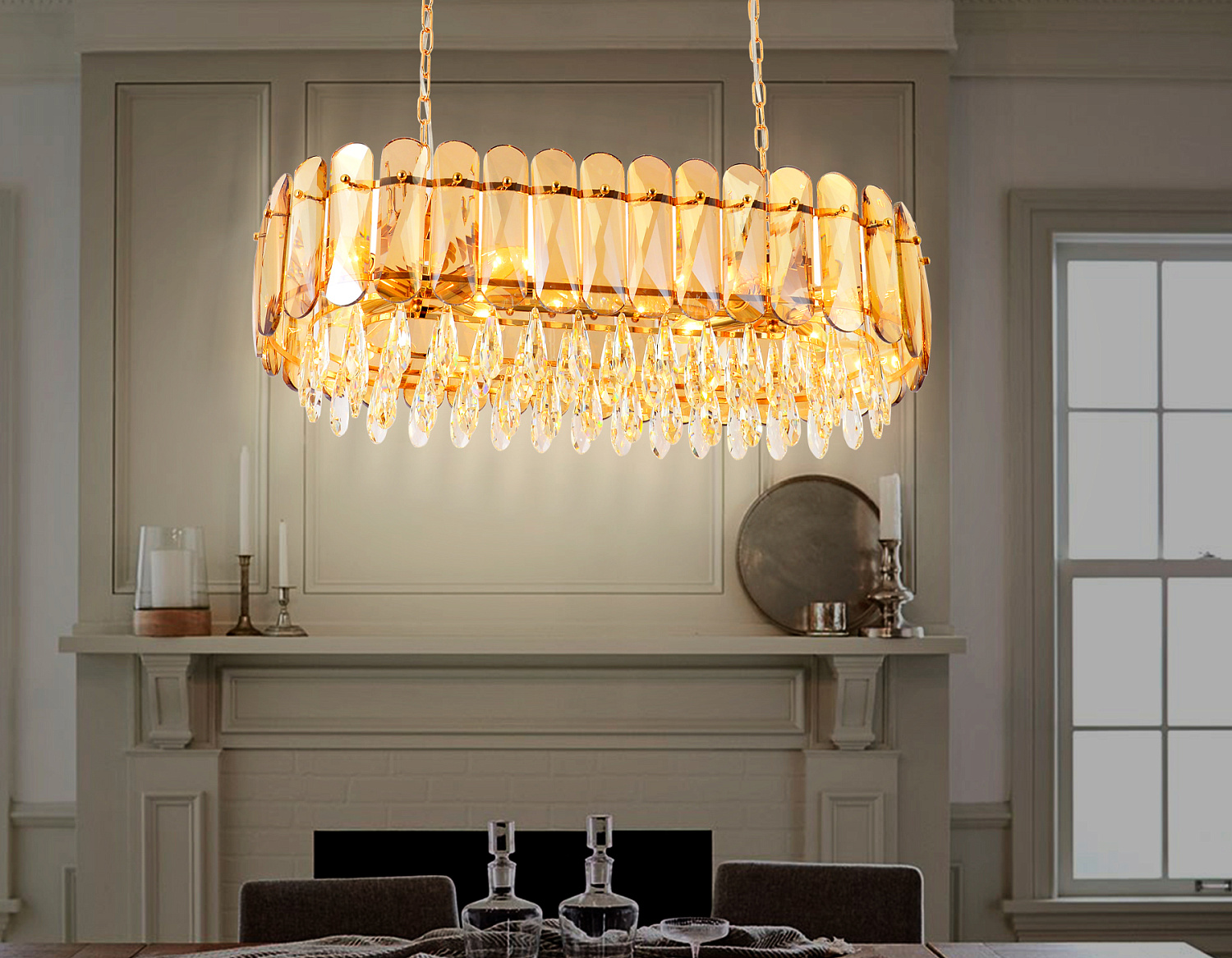 Подвесная хрустальная люстра TR5074/8 GD/TI/CL золото/янтарь/прозрачный E14/8 max 40W 800*360*950