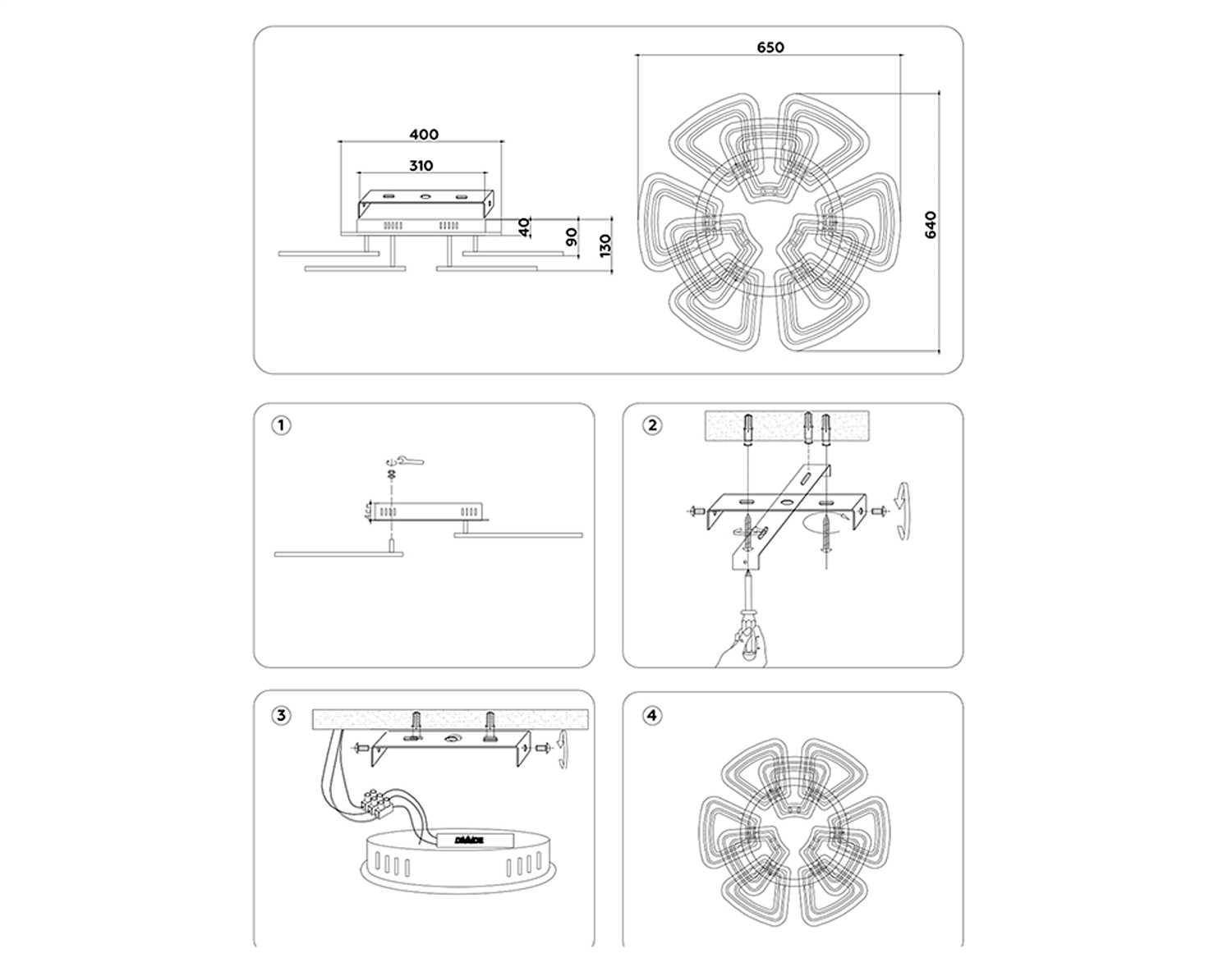 Управляемый светодиодный светильник FA8892/6+3 WH/CH белый/хром 210W 3000K/4200K/6400K 650*640*130 (ПДУ РАДИО 2.4G)