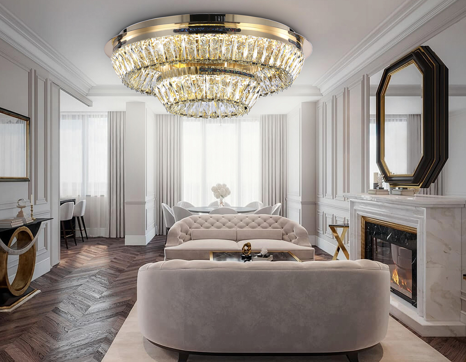 Потолочная светодиодная люстра с хрусталем TR5031 FGD/CL золото/прозрачный 3000K/4200K/6400K 81W D600*207 (Без ПДУ)