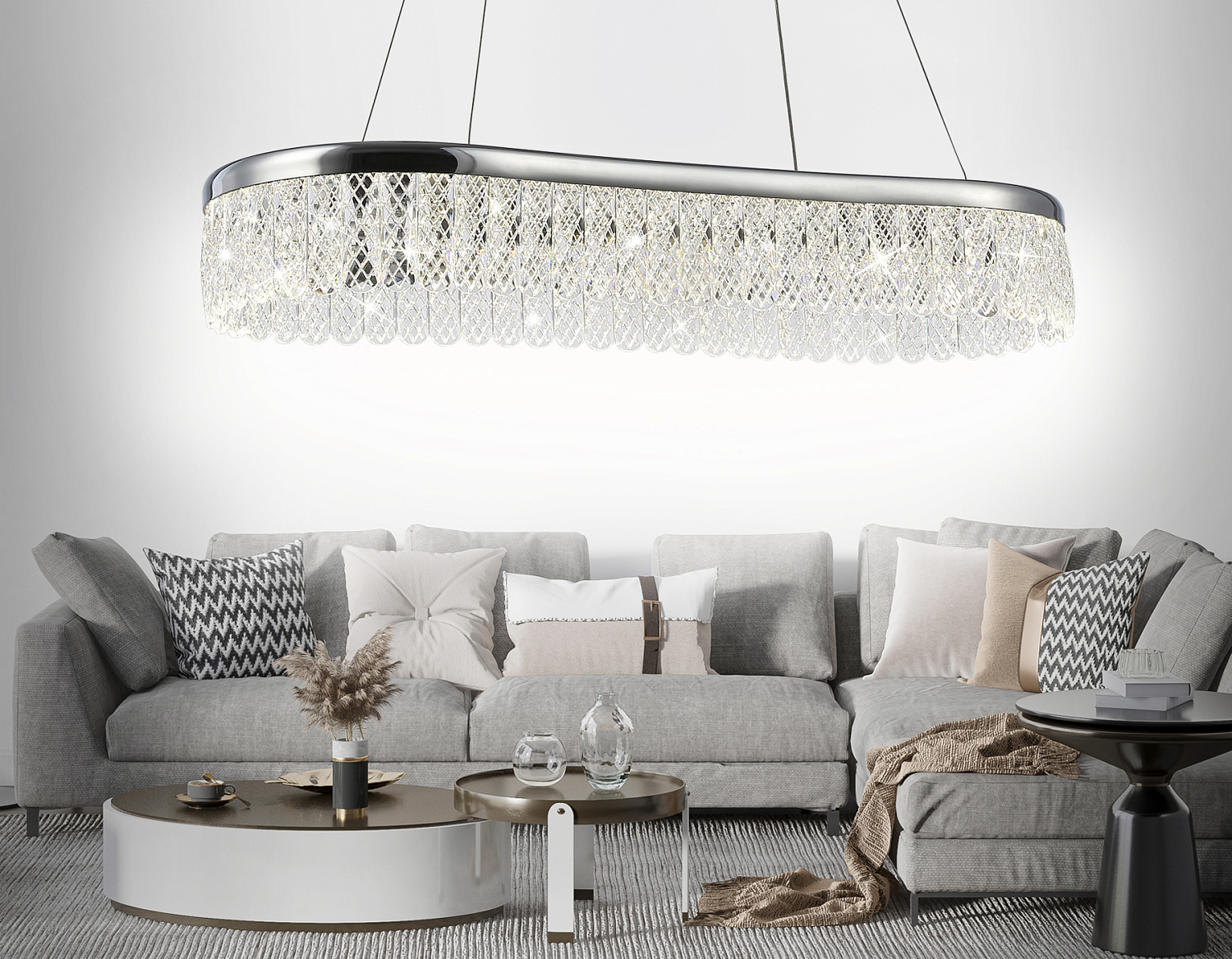 Подвесной светодиодный светильник с хрусталем TR49733 CH хром 38W 3000K/4200K/6400K 800*300*980 (Без ПДУ)