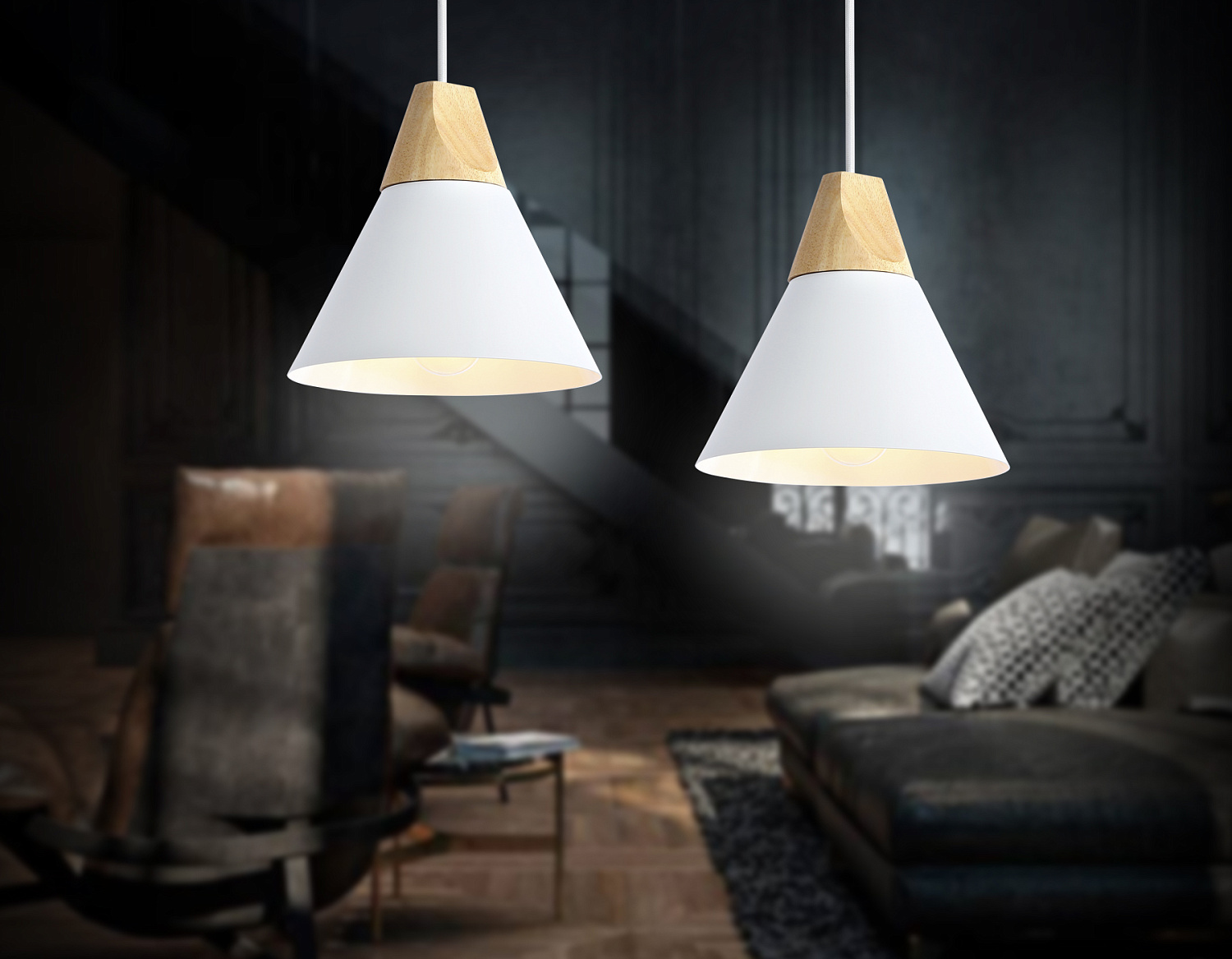 Подвесной светильник в стиле лофт TR8195 WH/LW белый/светлое дерево E27 max 40W D230*935