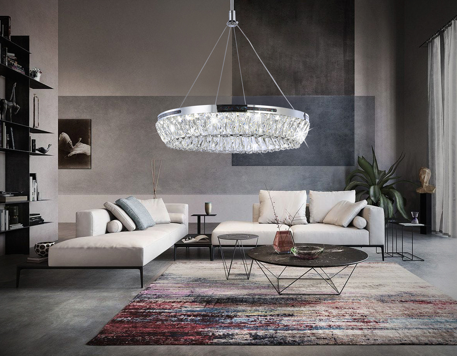 Подвесная светодиодная люстра с хрусталем TR5022 CH/CL хром/прозрачный 3000K/4200K/6400K 47W D500*540 (Без ПДУ)