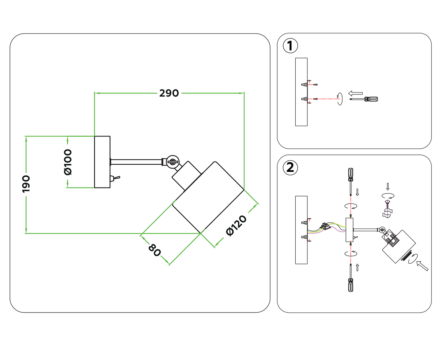 Накладной спот с выключателем в стиле лофт TR8137 BK черный E27 max 40W D120*290
