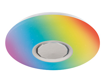 Музыкальный светодиодный светильник c подсветкой RGB FF201 WH/CH белый/хром 72W D495*85 (ПДУ ИК)