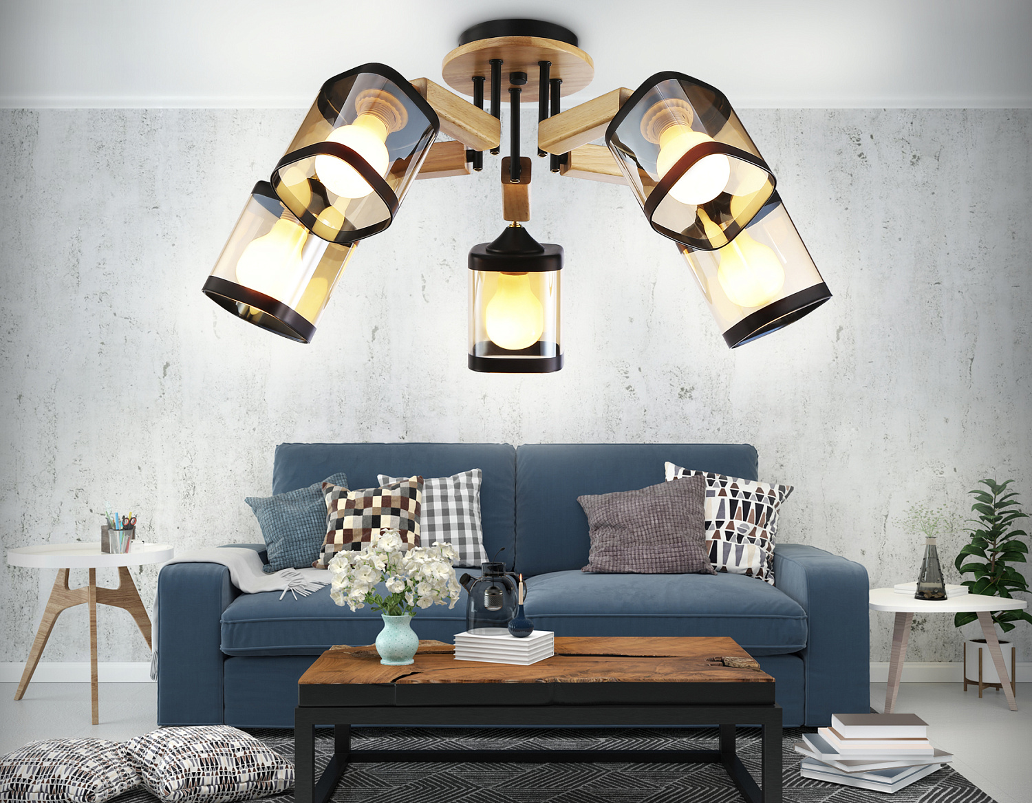 Подвесная люстра TR9529/5 BK/GD/TI черный/золото/янтарь E27*5 max 40W D670*260