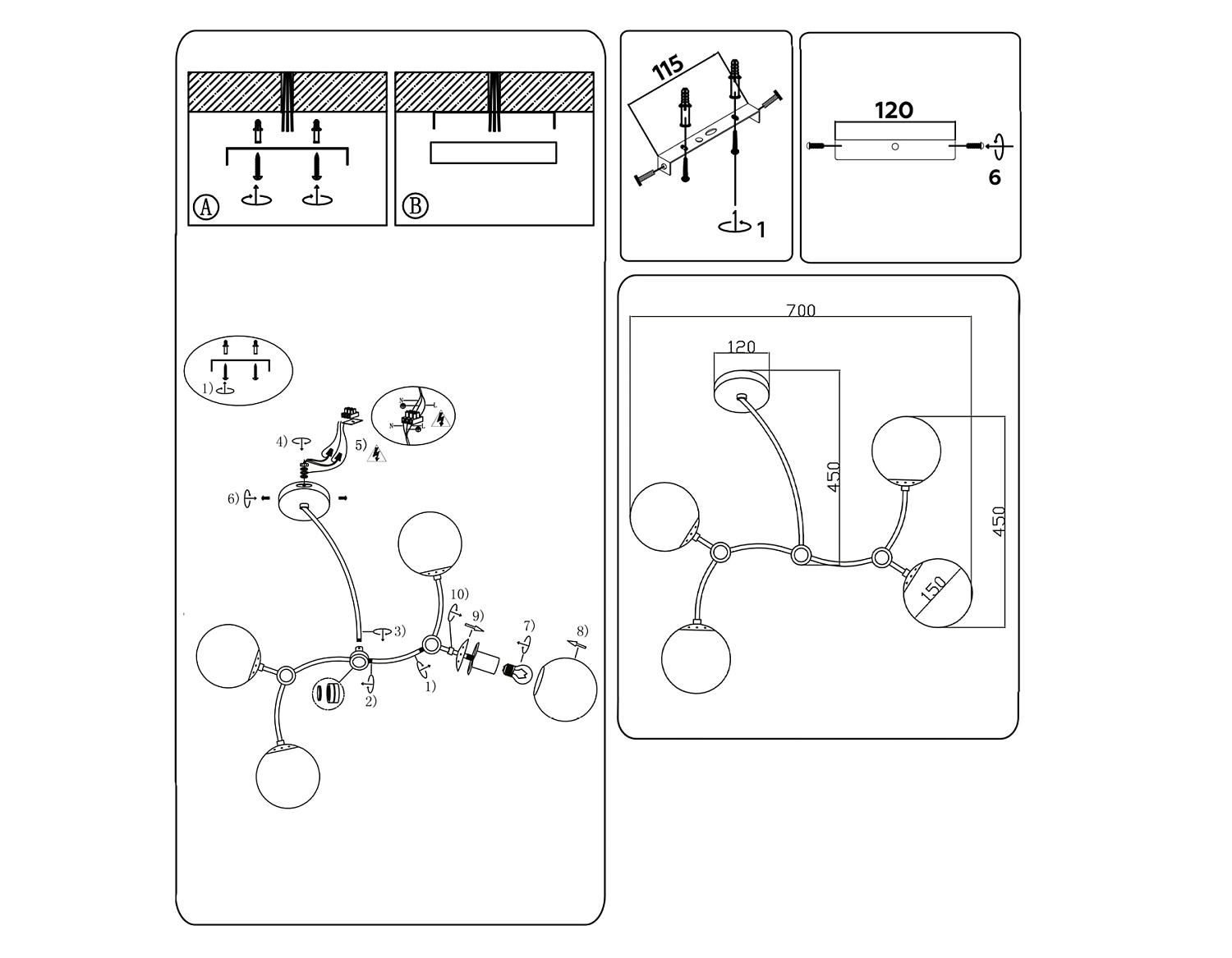 Подвесной светильник TR2544/4 BK/SB черный/бронза E27/4 max 60W 700*450*450