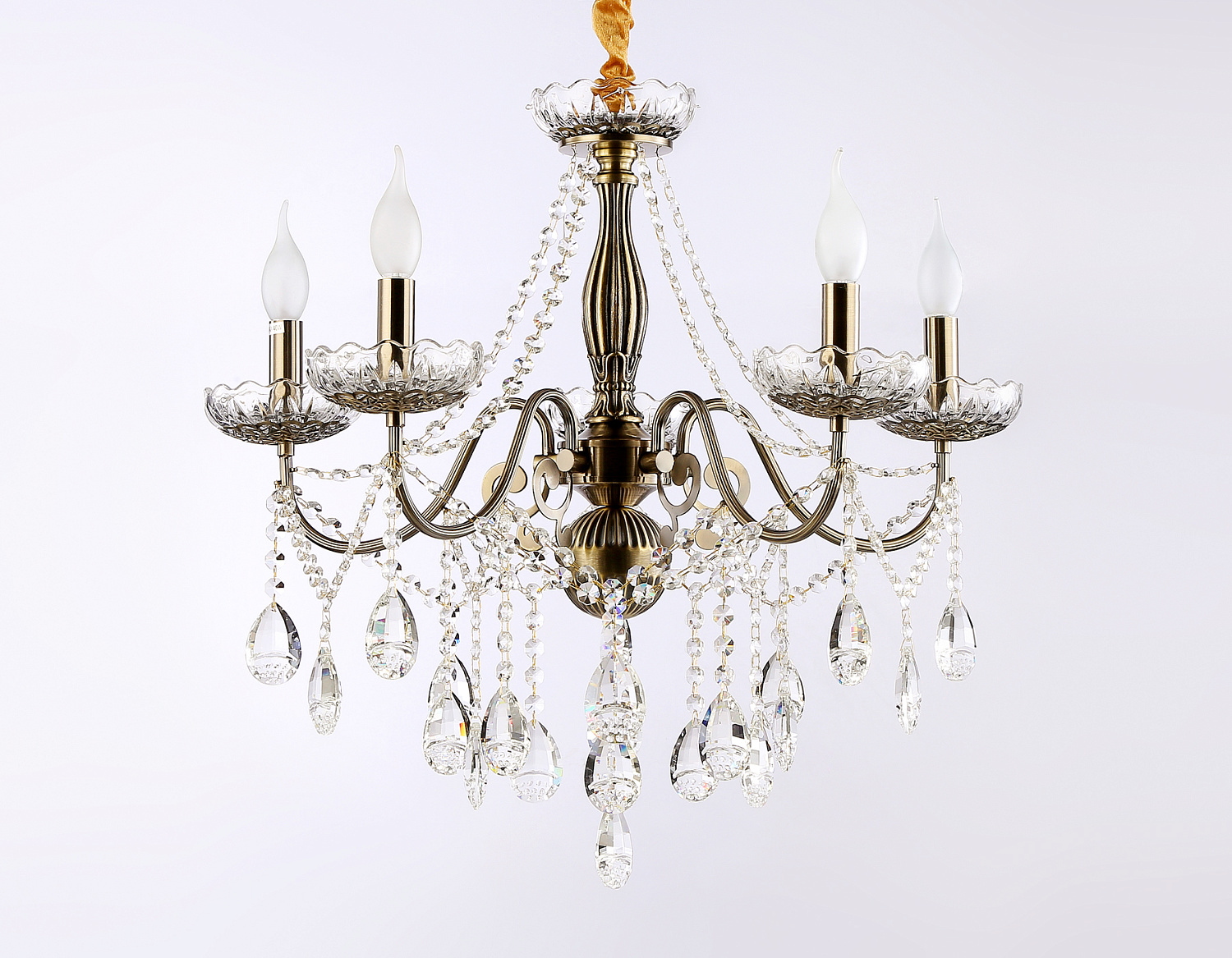 Подвесная классическая люстра с хрусталем TR4949/5 SB/CL бронза/прозрачный E14/5 max 40W D620*585