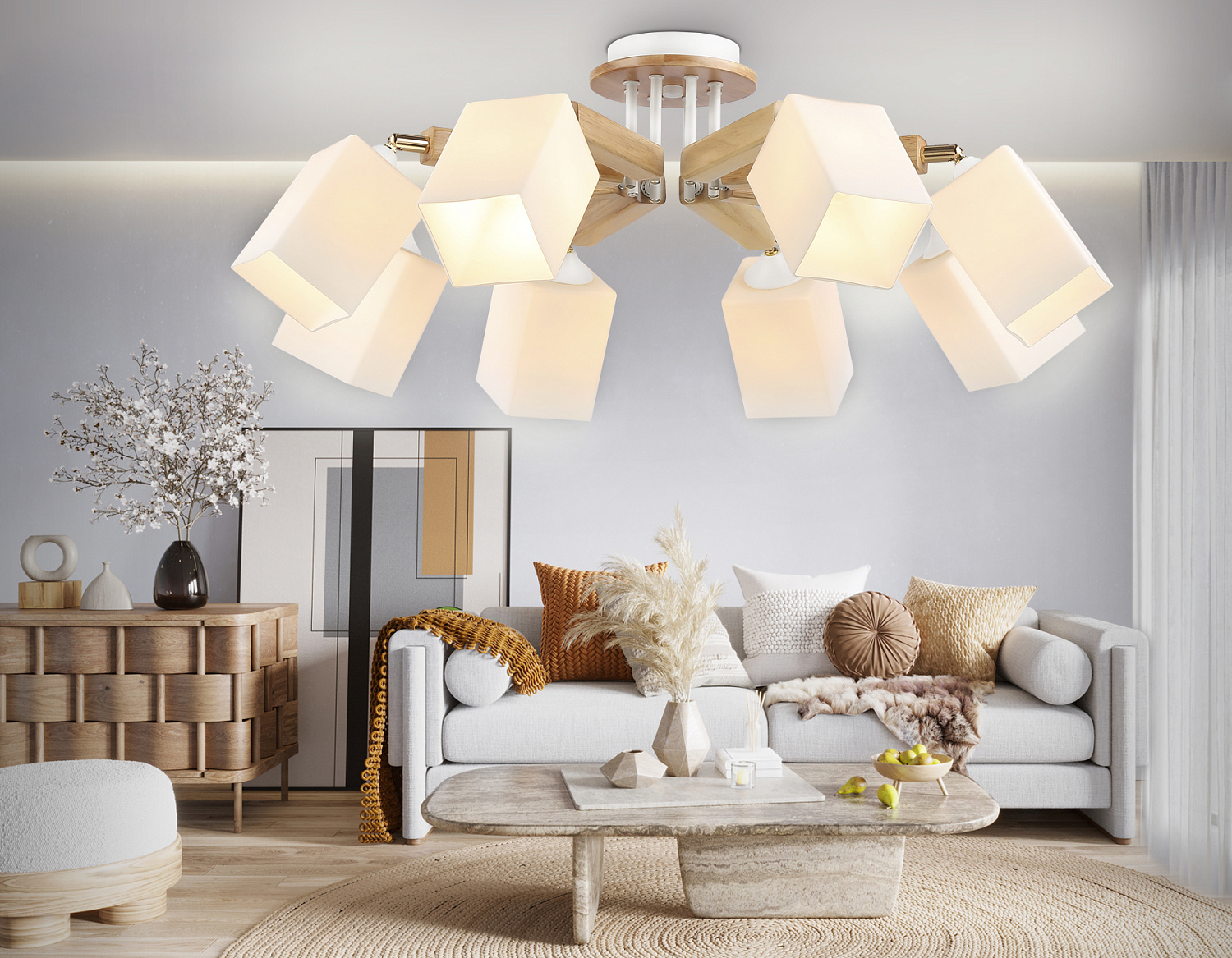 Подвесная люстра TR9522/8 WH/GD/FR белый/золото/белый матовый E27*8 max 40W D790*260