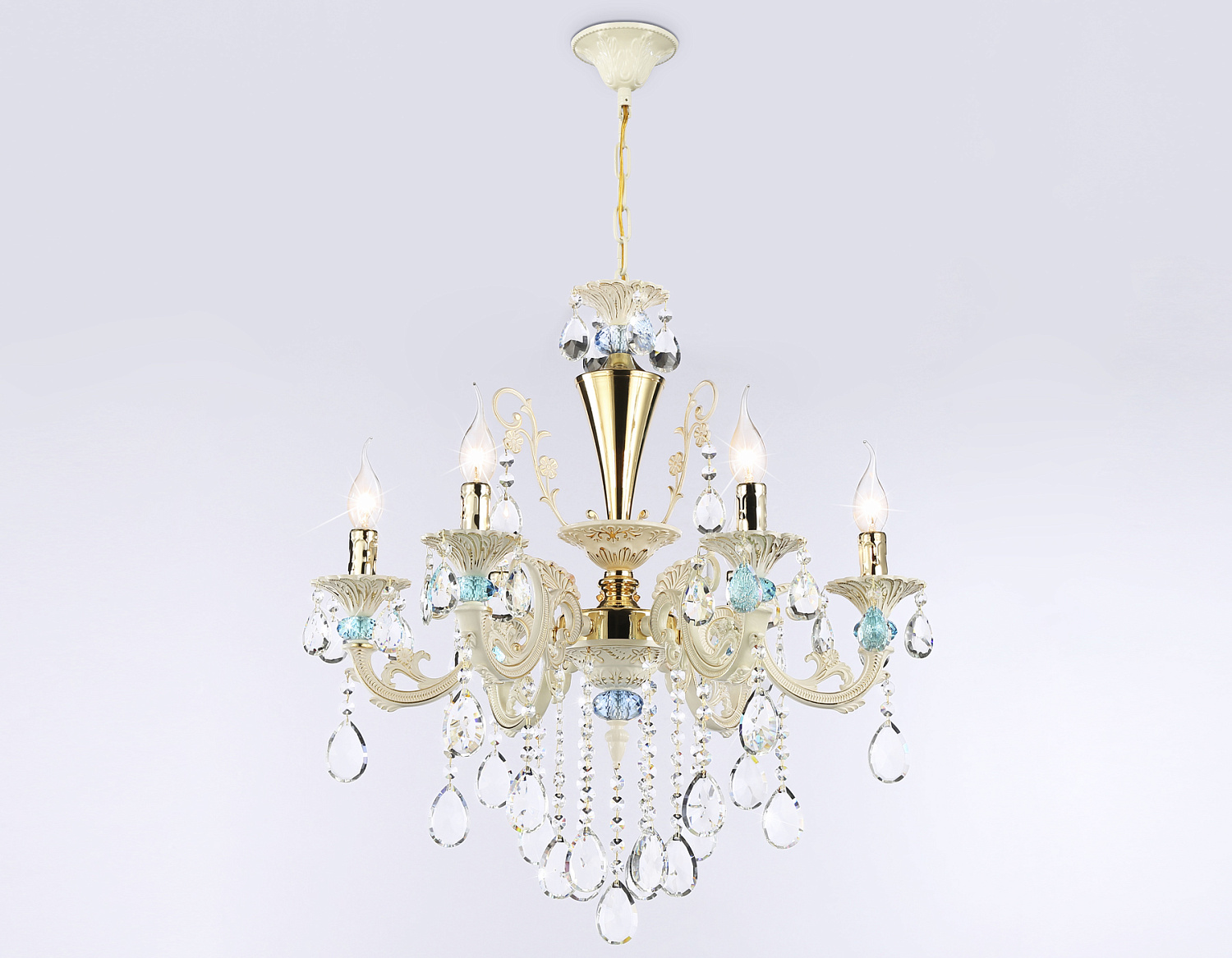 Подвесная люстра с хрусталем TR4923/6 GD/WH/BL золото/белый/голубой E14*6 max 40W D600*620