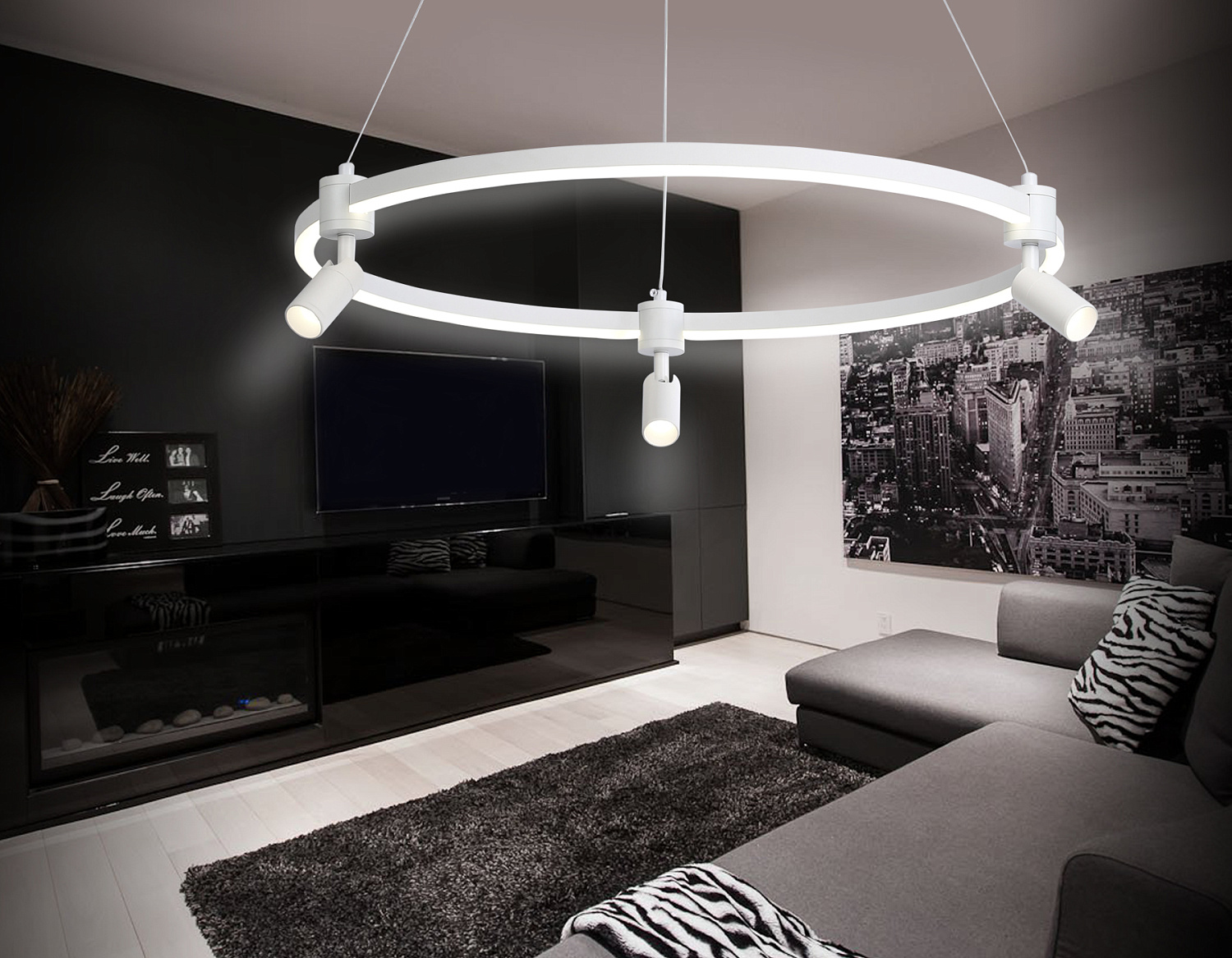 Подвесной светодиодный светильник с пультом FL5292/1+3 WH белый 54W 3000K/4200K/6400K+4200K D600*1200 (ПДУ ИК)