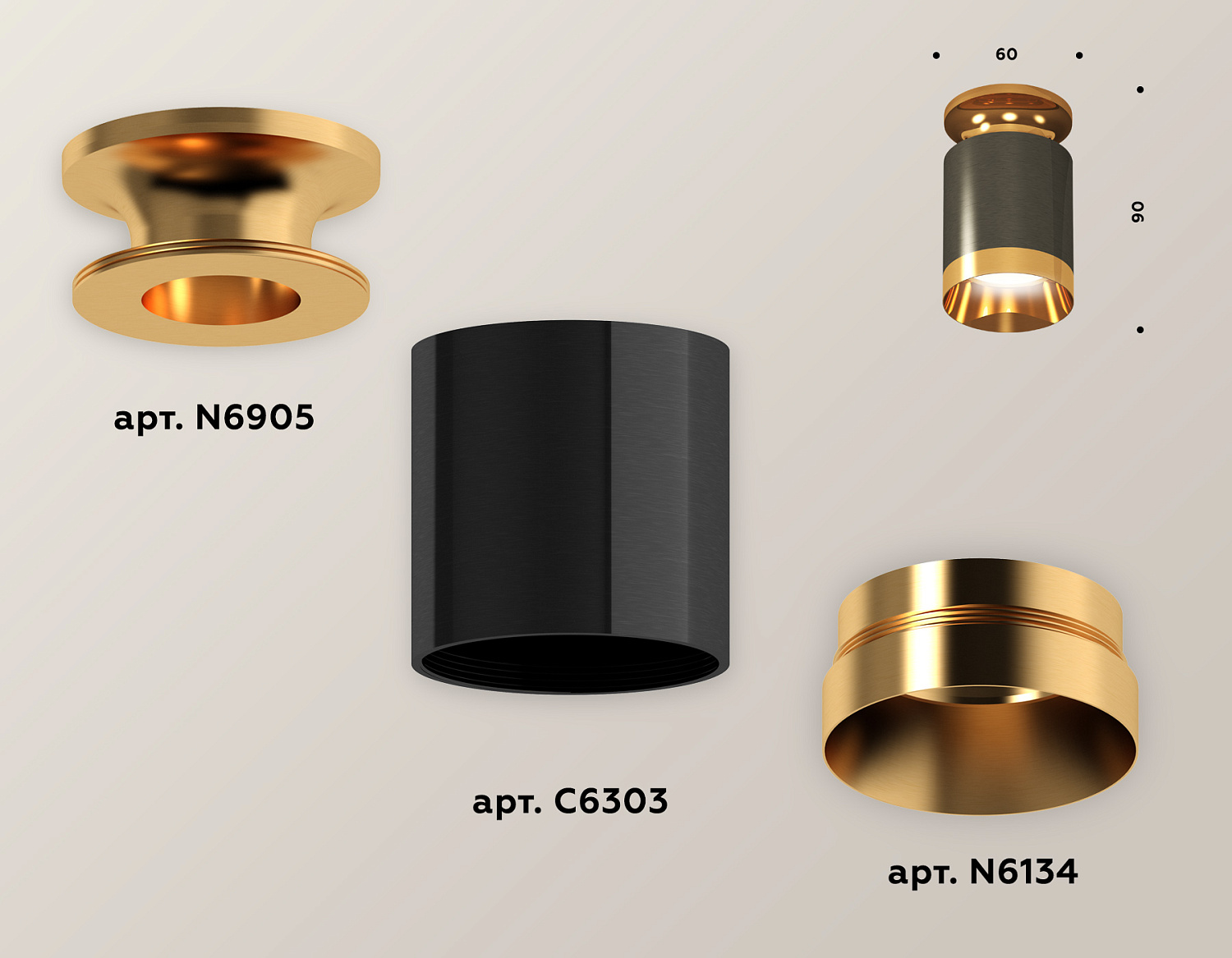 Комплект накладного светильника XS6303140 DCH/PYG черный хром/золото желтое полированное MR16 GU5.3 (N6905, C6303, N6134)