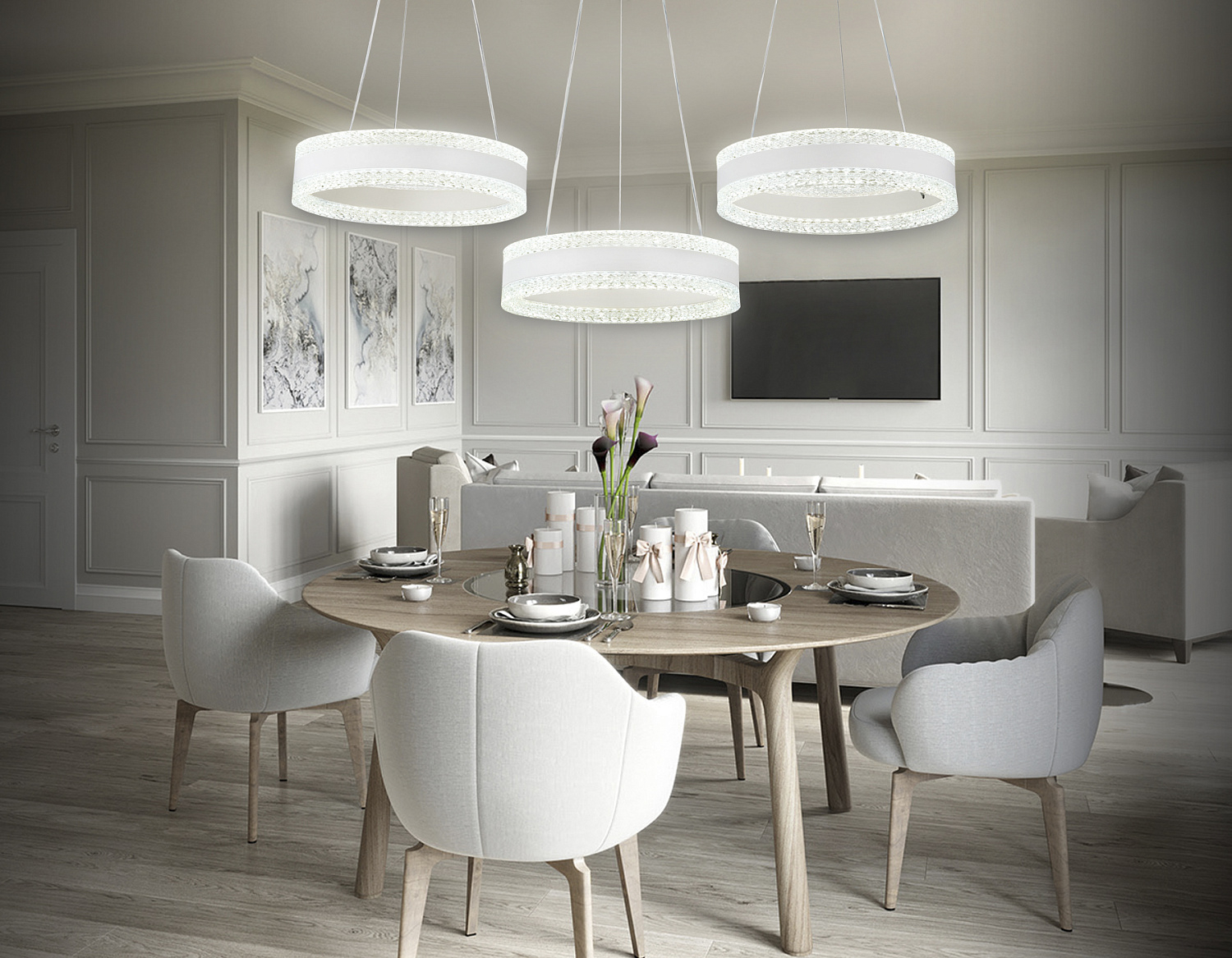 Управляемый подвесной светодиодный светильник FA6206/3 WH белый 122W 3000K+6400K/3000K/6400K/4200K+4200K 840*300*750 (ПДУ РАДИО 2.4G)