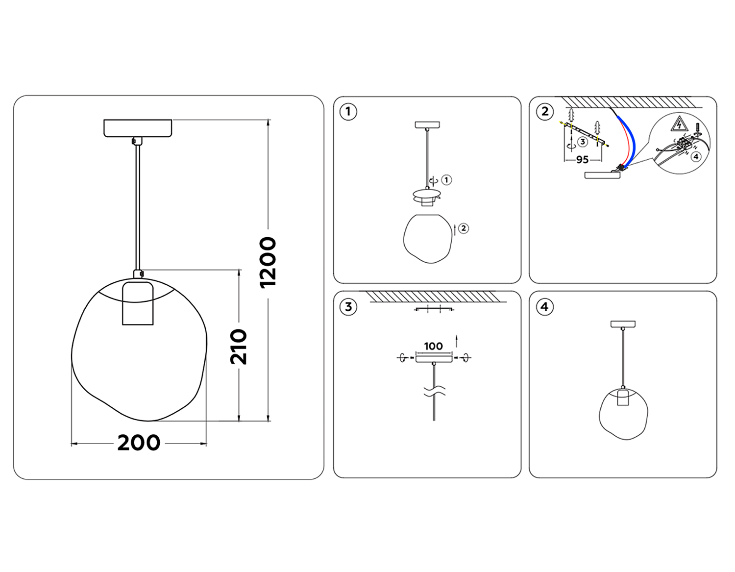 Подвесной светильник TR3511 BK/SM черный/дымчатый E27 max 40W D200*1200