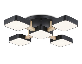 Люстра светодиодная на штанге FL4883/5 BK/WD черный/дерево 90W 3000-6000K 675*675*110 (без ПДУ)