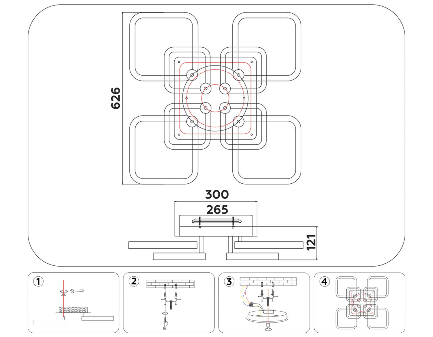 Светодиодный потолочный светильник с подсветкой FA3866/4+4 WH белый 144W 3000K-6400K+RGB 627*627*121 (ПДУ РАДИО 2.4G)