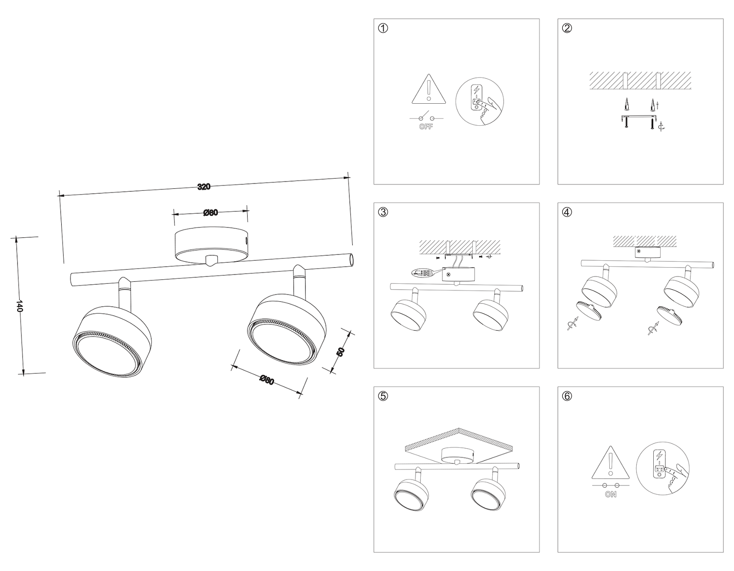 Светильник накладной со сменной лампой GX53 TN71024/2 BK черный GX53/2 max 12W 320*80*140