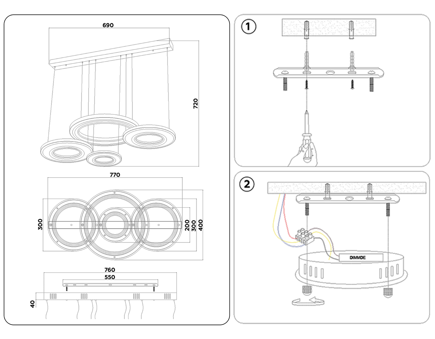 Подвесной светодиодный светильник с пультом FA4325/4 WH белый 3000K/4200K/6400K 168W 770*400*720 (ПДУ РАДИО 2.4G)