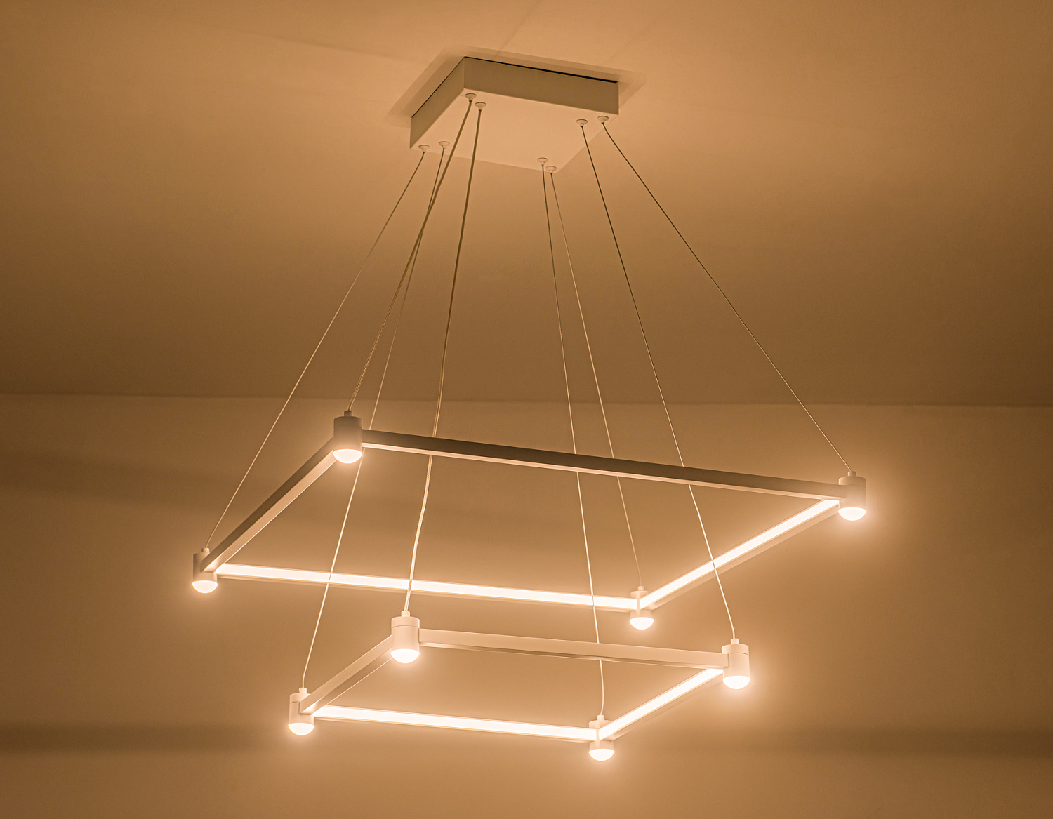 Подвесной светодиодный светильник FL5595/2+8 WH белый 60W 3000K/4200K/6400K 600*600*1300 (без ПДУ)