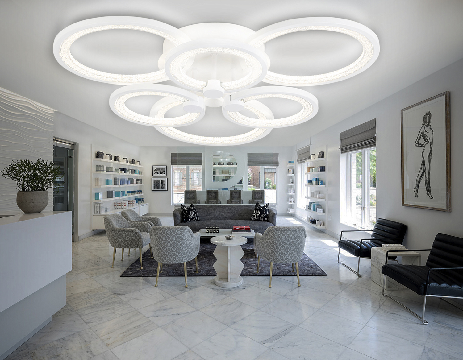 Потолочный светодиодный светильник с пультом FA4085/3+3 WH белый 100W 3000K+6400K/4200K/6400K+3000K 620*570*120 (ПДУ ИК)