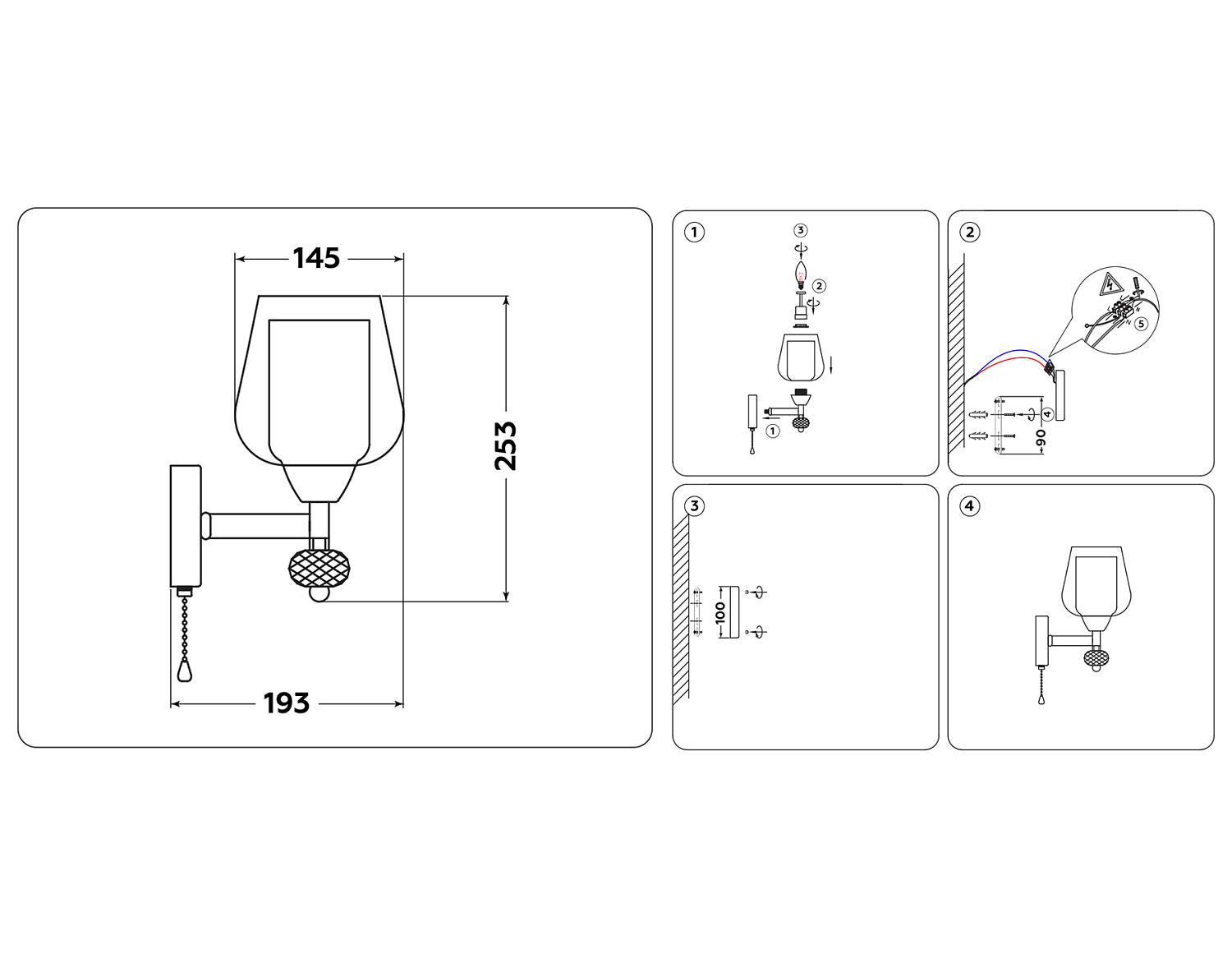 Настенный светильник с выключателем TR3158 CH/CL хром/прозрачный E27 max 40W 253*145*193