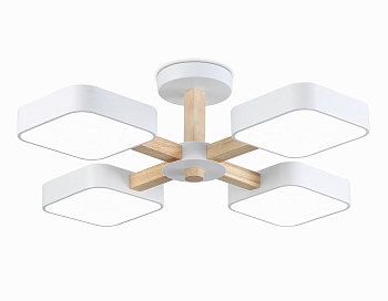 Люстра светодиодная на штанге FL4879/4 WH/WD белый/дерево 24W 3000-6000K D610*160 (без ПДУ)