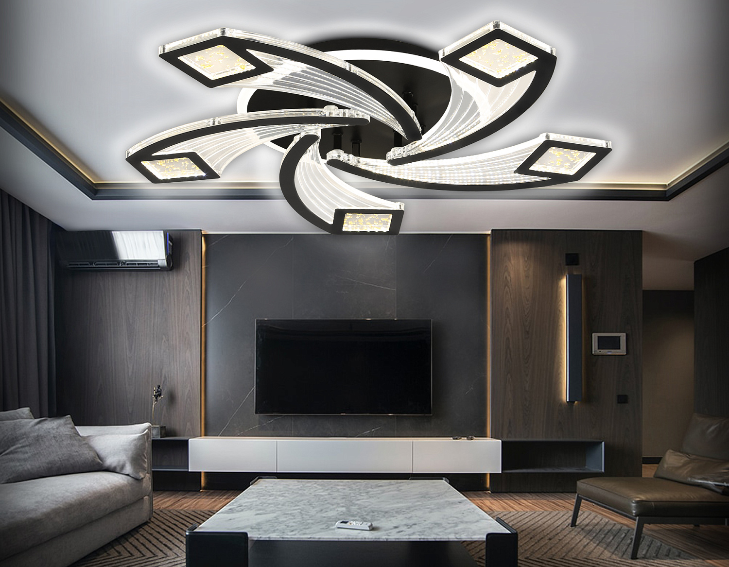 Потолочный светодиодный светильник с пультом FA4478/5 BK черный 90W 3000K+6400K/4200K/6400K+3000K D620*75 (ПДУ ИК)