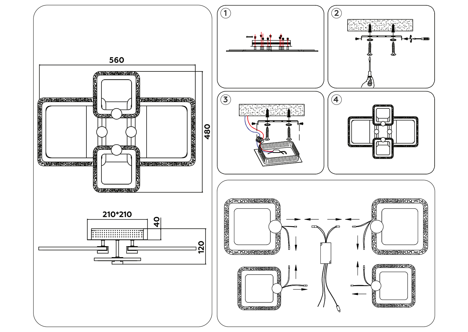 Потолочный светодиодный светильник с пультом FA5309/2+2 WH белый 3000+6400K/4200K/6400+3000K 62W 560*480*120 (ПДУ ИК)