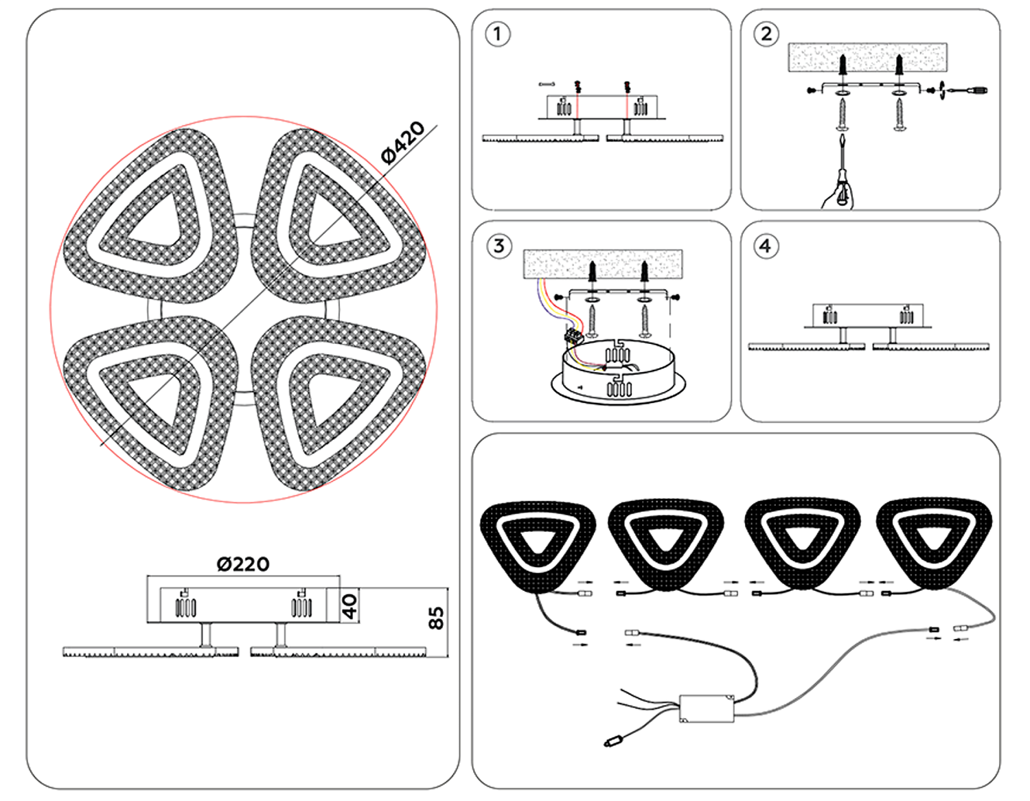 Потолочный светодиодный светильник с пультом FA4019/4 WH белый 82W 3000K+6400K/4200K/6400K+3000K D420*85 (ПДУ ИК)