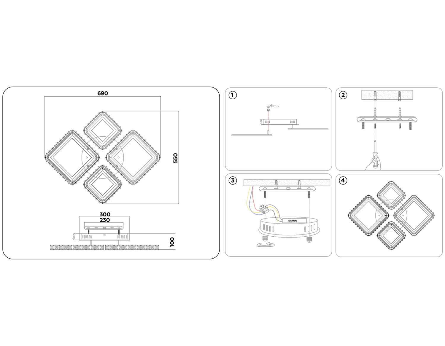 Потолочный светодиодный светильник с пультом FA1726/4 CH хром 3000K/4200K/6400K 108W 690*550*100 (ПДУ РАДИО 2.4G)