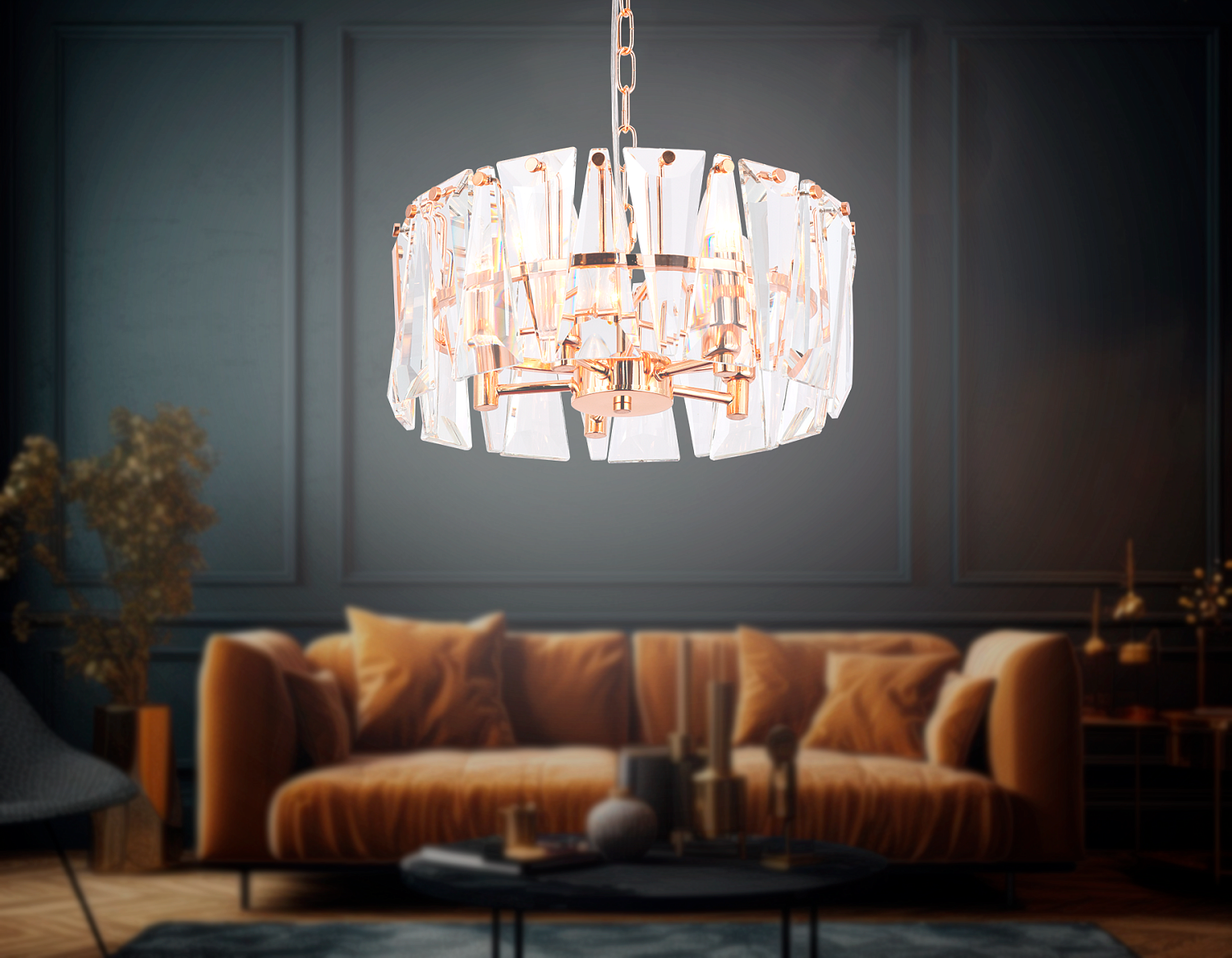 Подвесная люстра с хрусталем TR5167 GD/CL золото/прозрачный E14/5 max 40W D380*515