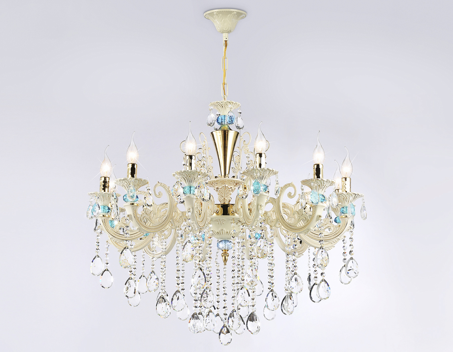 Подвесная люстра с хрусталем TR4929/12 GD/WH/CL золото/белый/прозрачный E14*12 max 40W D910*680