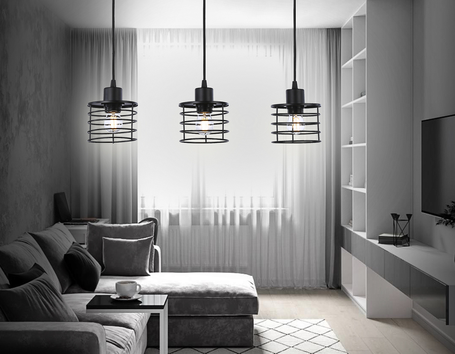 Подвесной светильник в стиле лофт TR8075/3 BK черный E27*3 max 40W 582*120*1040